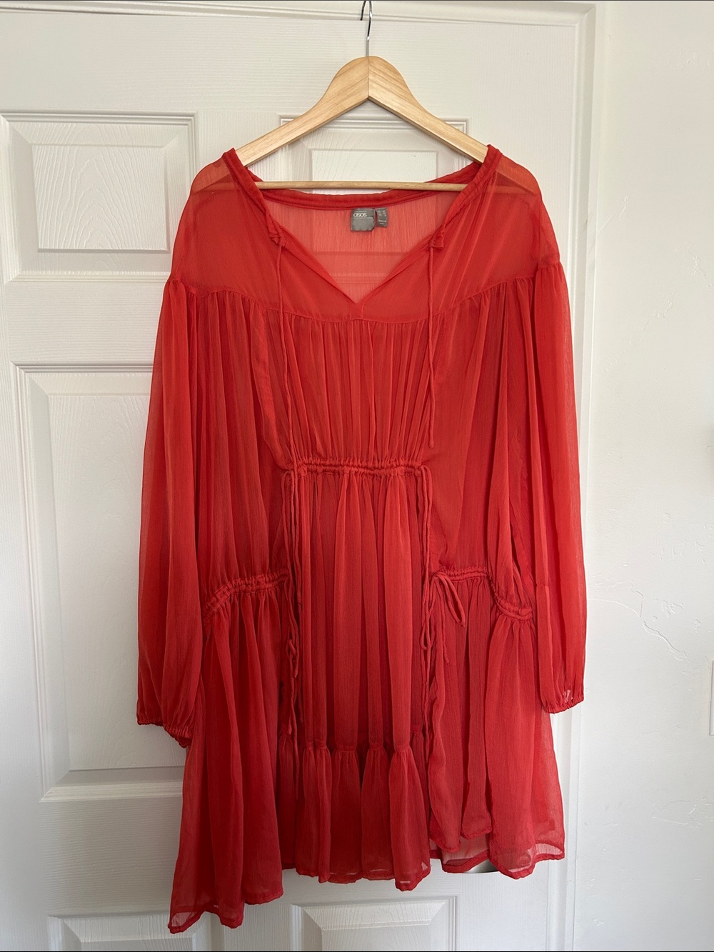 ‘ASOS’ Red Sheer V-Neck Cover-Up Tunic